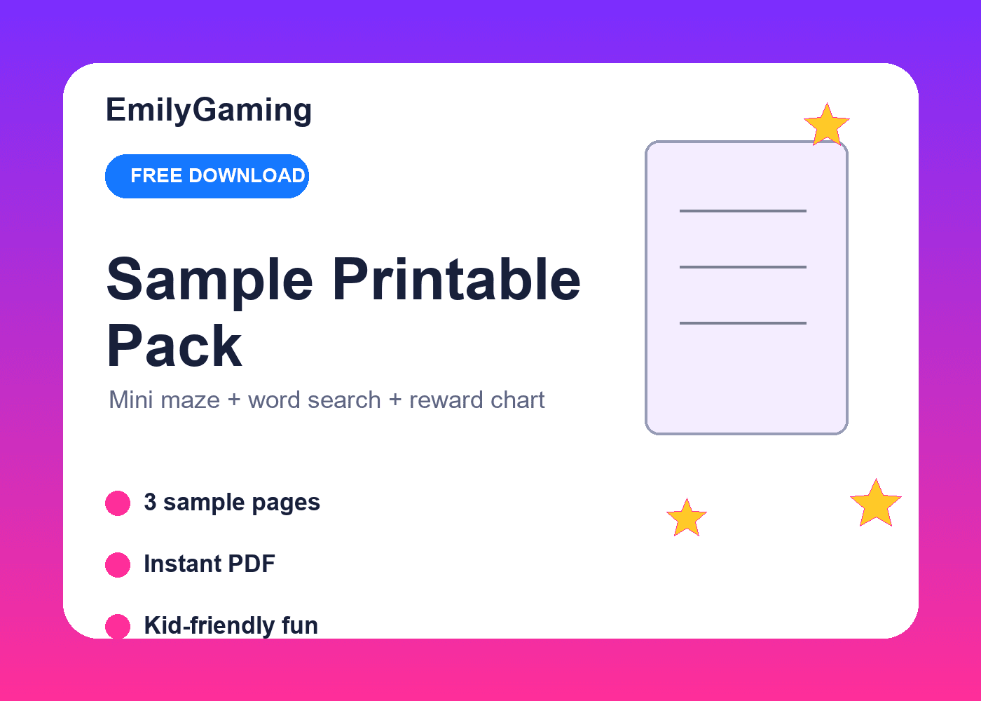 EmilyGaming free sample printable pack preview