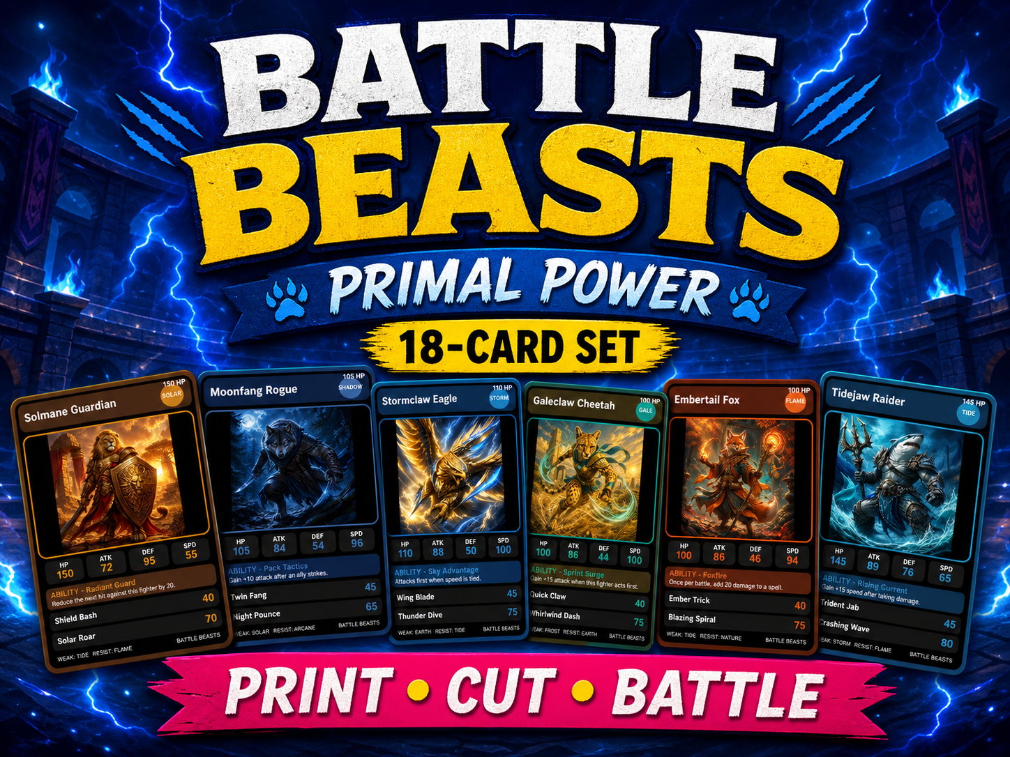 Battle Beasts: Primal Power – 18-Card Fighter Set preview 1